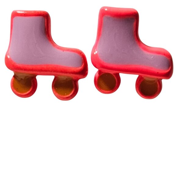 Retro Pink Roller Skate Stud Earrings 80s 90s Skating Fun Fashion Jewelry Women - Picture 1 of 3